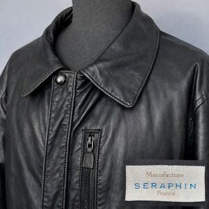Seraphin Black Leather Trench Coat | Size 54 | Makers of Hermes | Made in France